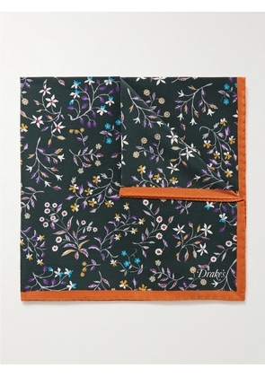 Drake's - Floral-Print Wool Pocket Square - Men - Green