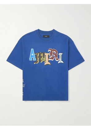AMIRI - Varsity Patch Logo-Print Cotton-Jersey T-Shirt - Men - Blue - XS