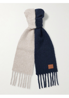 LOEWE - Logo-Appliquéd Fringed Two-Tone Alpaca and Wool-Blend Scarf - Men - Blue