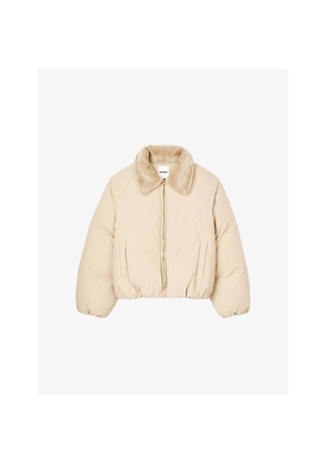 Womens Sandro Shearling-Collar Relaxed-Fit Woven Puffer Jacket