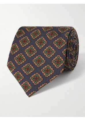 Drake's - 8cm Floral-Print Wool and Silk-Blend Tie - Men - Blue