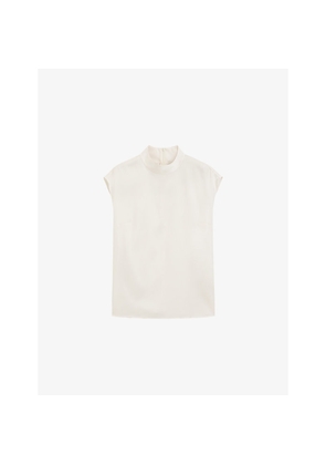 Womens Boss Mock-Neck Sleeveless Stretch-Silk Blouse