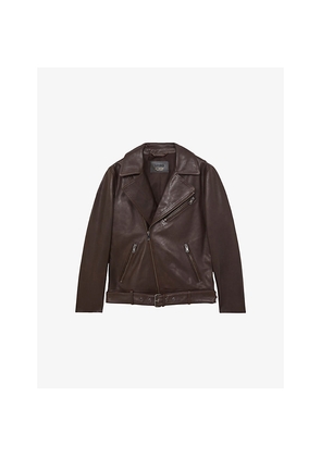 Womens Reiss Clint Notched-Lapel Leather Biker Jacket