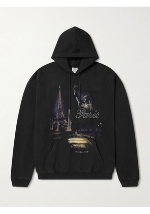 VETEMENTS - Paris Tourist Printed Cotton-Blend Jersey Hoodie - Men - Black - XS