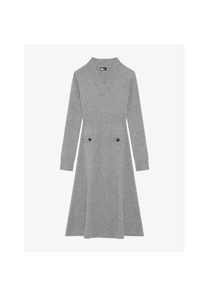 Womens The Kooples V-Neck Long-Sleeve Knitted Midi Dress
