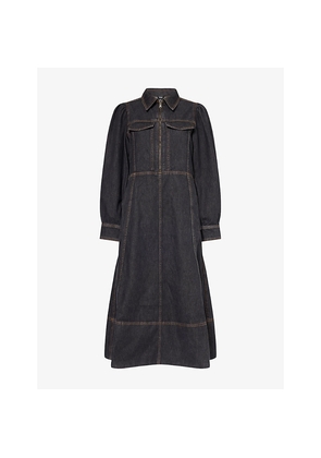 Womens Me And Em Classic-Collar Zip-Front Denim Midi Dress