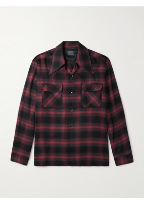 KAPITAL - Camp-Collar Checked Cotton-Blend Flannel Shirt - Men - Burgundy - 2