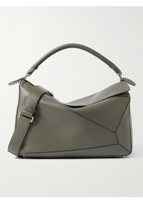 LOEWE - Puzzle Edge Large Logo-Debossed Full-Grain Leather Messenger Bag - Men - Green