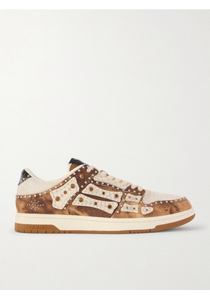 AMIRI - Skel-Top Suede-Trimmed Studded Appliquéd Denim Sneakers - Men - Brown - EU 41