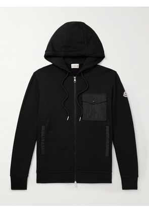 Moncler - Shell-Trimmed Cotton-Blend Jersey Zip-Up Hoodie - Men - Blue - S