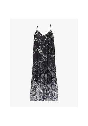 Womens Reiss Lornie Graphic-Print Woven Maxi Slip Dress