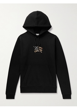 Burberry - Logo-Embroidered Appliquéd Cotton-Jersey Hoodie - Men - Black - S