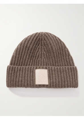 LOEWE - Logo-Appliquéd Ribbed Cashmere Beanie - Men - Brown