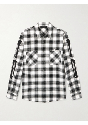 AMIRI - Bones Appliquéd Frayed Checked Cotton-Flannel Overshirt - Men - Black - S