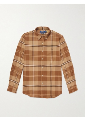 Polo Ralph Lauren - Button-Down Collar Logo-Embroidered Checked Cotton-Blend Twill Shirt - Men - Brown - XS