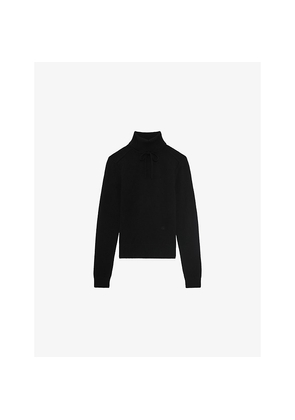 Womens The Kooples Turtleneck Brand-Embroidered Cashmere-Blend Jumper