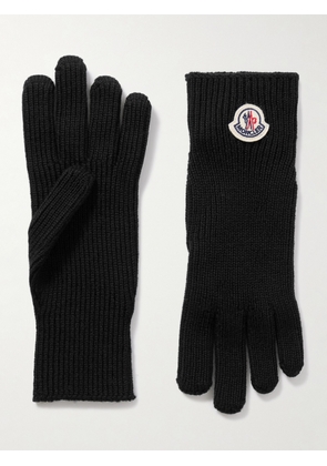 Moncler - Logo-Appliquéd Ribbed Virgin Wool Gloves - Men - Black - M