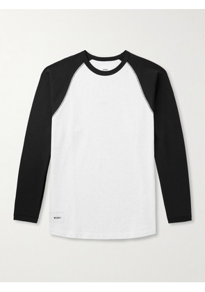 WTAPS - Ian Logo-Appliquéd Two-Tone Cotton-Jersey T-Shirt - Men - White - S