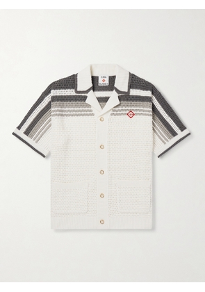 Casablanca - Camp-Collar Logo-Appliquéd Striped Crocheted Cotton Shirt - Men - White - XS