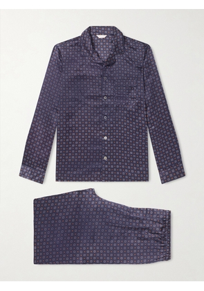 Derek Rose - Brindisi 127 Camp-Collar Printed Silk-Satin Pyjama Set - Men - Blue - S