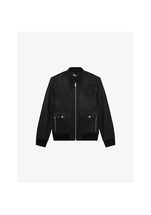 Mens The Kooples Officer-Collar Straight-Cut Leather Jacket