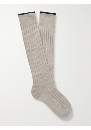 Brunello Cucinelli - Ribbed Virgin Wool-Blend Socks - Men - Neutrals - M