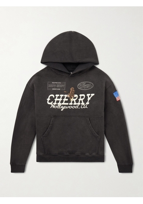 Cherry Los Angeles - Hollywood Logo-Print Embroidered Cotton-Jersey Hoodie - Men - Black - XS