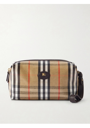 Burberry - Logo-Appliquéd Leather-Trimmed Checked Coated-Canvas Wash Bag - Men - Neutrals