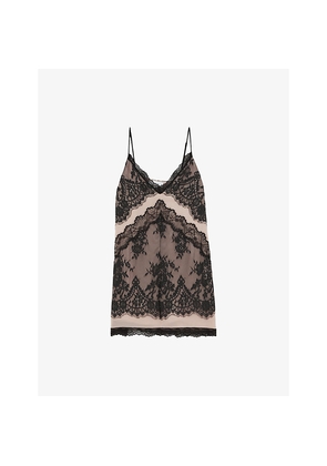 Womens Reiss Dahlia Lace-Embroidered Satin Mini Dress