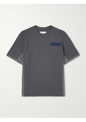 Sacai - Appliquéd Shell-Trimmed Cotton-Jersey T-Shirt - Men - Gray - 1