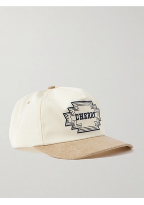 Cherry Los Angeles - Navajo Suede-Trimmed Logo-Embroidered Twill Baseball Cap - Men - Neutrals