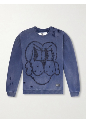 Neighborhood - Chito Savage Distressed Embroidered Cotton-Jersey Sweatshirt - Men - Blue - S