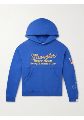 Cherry Los Angeles - Wrangler America's Favorite Logo-Embroidered Printed Cotton-Fleece Hoodie - Men - Blue - XS