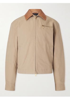 Versace - Leather-Trimmed Padded Cotton-Canvas Blouson Jacket - Men - Neutrals - IT 46