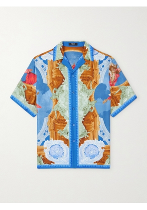 Versace - Camp-Collar Printed Silk-Twill Shirt - Men - Blue - IT 46