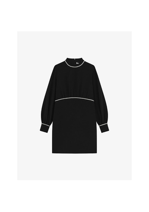 Womens The Kooples Long-Sleeved Embellished-Trim Stretch-Woven Mini Dress