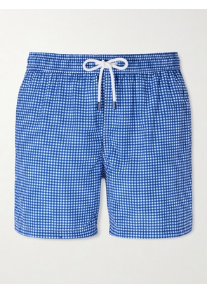 FEDELI - Madeira Straight-Leg Mid-Length Gingham Seersucker Swim Shorts - Men - Blue - S