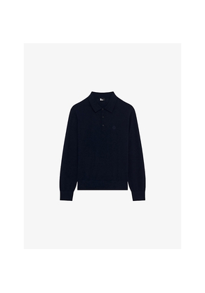 Mens The Kooples Polo-Collar Brand-Embroidered Wool Jumper