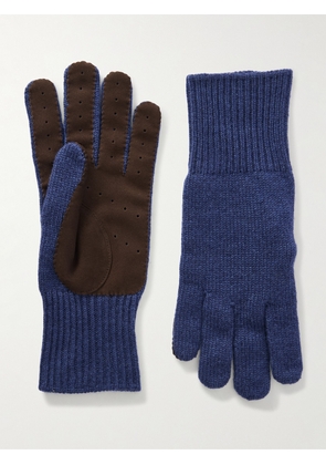 Brunello Cucinelli - Suede-Trimmed Cashmere Gloves - Men - Blue - M