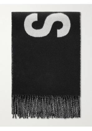 Jacquemus - Logo-Intarsia Fringed Wool Scarf - Men - Black