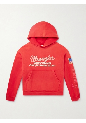 Cherry Los Angeles - Wrangler America's Favorite Logo-Embroidered Printed Cotton-Fleece Hoodie - Men - Red - XS