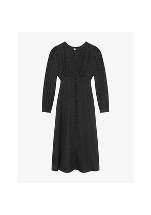 Womens The Kooples V-Neck Leopard-Print Woven Midi Dress