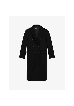 Womens The Kooples Peak-Lapel Double-Breasted Wool-Blend Coat