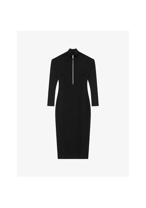Womens The Kooples Long-Sleeved Zip-Up Wool-Blend Midi Dress