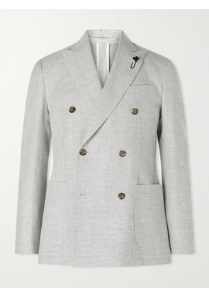 Lardini - Roma Slim-Fit Embellished Double-Breasted Wool and Linen-Blend Blazer - Men - Green - IT 46