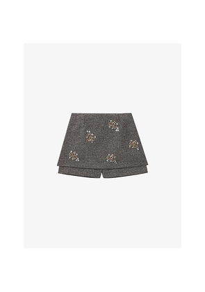 Womens Maje Herringbone Floral-Embroidered Woven Shorts