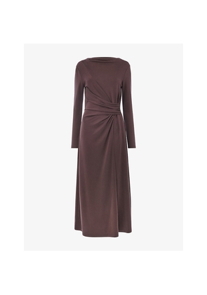 Womens Whistles Ruched Long-Sleeve Woven Midi Dress