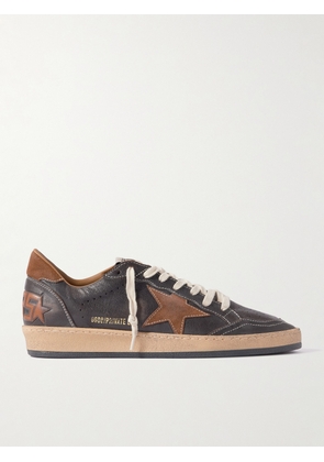 Golden Goose - Ball Star Distressed Suede-Trimmed Leather Sneakers - Men - Brown - EU 39
