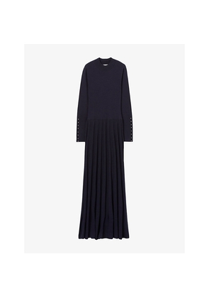 Womens Claudie Pierlot Pleated Round-Neck Knitted Maxi Dress