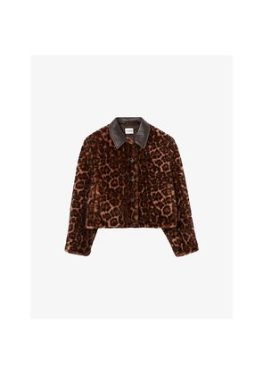 Womens Claudie Pierlot Collared Leopard-Print Faux-Fur Coat